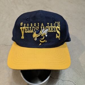 VTG 90s Georgia Tech Yellow Jackets Hat Snap Back Navy Yellow Signature